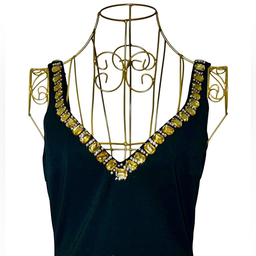 Basix Black Label Sexy Cocktail V-Neck Mini Dress w/Gold & Silver Rhinestones, 0 - Picture 7 of 16